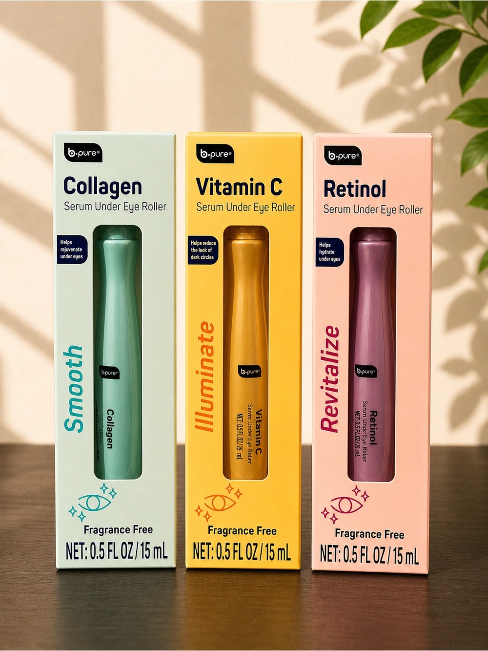 Under Eye Roller Serum Trio Collagen Vitamin C Retinol Set